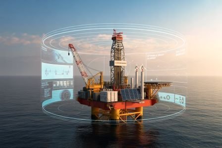 Offshore drilling rig with digital control systems and monitoring technology.